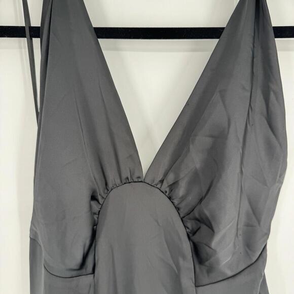 Free People dress large L black satin halter maxi formal dance party minimalist - Picture 7 of 11